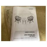 Costway 3PCS Patio Rattan Bistro Set Coffee Table Armchair Garden Navy Cushion