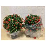 Goplus 21.5 Artificial Rose Topiary Ball Tree, Set of 2 Faux Potted Plants Artificial Shrubs Bushes with Flowers, Fake Evergreen Artificial Topiary for Indoor Outdoor Home Front Porch Decor 6"D x 