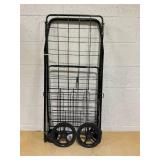 Costway Folding Shopping Cart with Swiveling Wheels and Dual Storage Baskets