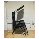 Sumyeg Folding Recliner Lounge Chair with Shade Canopy Cup Holder Black Steel Frame Stationary Chaise Lounge Chair with Black Sling Seat