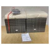 Patiojoy 2PCS Patio Rattan Cushioned Ottoman Seat Foot Rest Beige