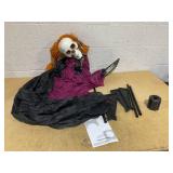 Boyel Living - 6ft Halloween Animated Scary Girl Holding Book with Light-Up Eyes and Sound Moving Arms and Head - Purple (Not Tested)