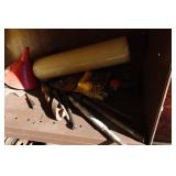 Metal Shelf with Contents - Screw Jack, Fittings, Trimmer Line