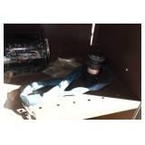 Metal Shelf with Contents - Screw Jack, Fittings, Trimmer Line