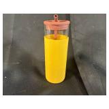 Glass Tumbler with Yellow Silicone Sleeve and Straw