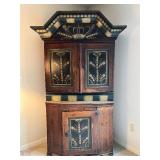 Hand-Painted Antique Corner Cabinet with Crown Motif, 1787