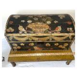 Antique Painted Folk Art Dome Top Wooden Chest on Stand