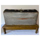 Antique Painted Folk Art Dome Top Wooden Chest on Stand