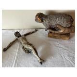 Antique Hand-Carved Religious Wood Figures â Lamb and Jesus Corpus