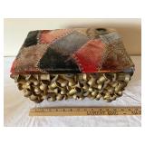 Antique Tramp Art Sewing Box with Velvet Patchwork Lid and Spool Accents
