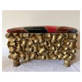 Antique Tramp Art Sewing Box with Velvet Patchwork Lid and Spool Accents