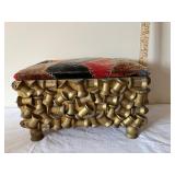 Antique Tramp Art Sewing Box with Velvet Patchwork Lid and Spool Accents