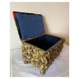 Antique Tramp Art Sewing Box with Velvet Patchwork Lid and Spool Accents