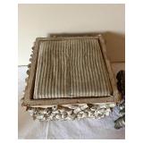 Set of 2 Antique Footstools with Carved Wood Frames and Upholstered Tops