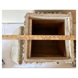 Set of 2 Antique Footstools with Carved Wood Frames and Upholstered Tops