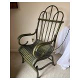 Vintage Green Curved Rattan Accent Chair