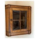 Vintage Wooden Corner Wall Cabinet with Glass Door