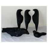 Set of 5 Vintage Black Crow and Bird Decoys