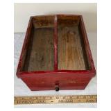 Vintage Red Wooden Tool Caddy with Drawer and Handle