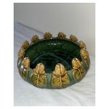 Vintage Green Ceramic Bowl with Frog Motif Rim