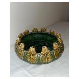 Vintage Green Ceramic Bowl with Frog Motif Rim