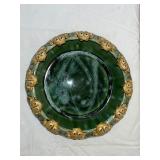 Vintage Green Ceramic Bowl with Frog Motif Rim