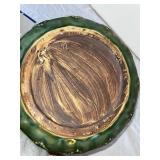 Vintage Green Ceramic Bowl with Frog Motif Rim