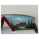 Hand-Painted Double-Sided Wooden piece with Landscape and Golf Scenes