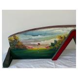 Hand-Painted Double-Sided Wooden piece with Landscape and Golf Scenes