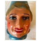 Vintage Lady Head Face Pitcher Blue and Hand-Painted Ceramic Jug