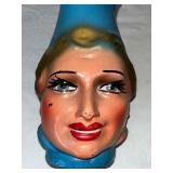 Vintage Lady Head Face Pitcher Blue and Hand-Painted Ceramic Jug
