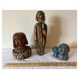 Collection of 3 Handcrafted Folk Art Busts and Sculptures