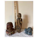 Collection of 3 Handcrafted Folk Art Busts and Sculptures