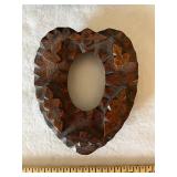 Set of 2 Hand-Carved Wooden Picture Frames, Oval and Heart Shaped