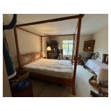 Wooden Queen Canopy Bed Frame with Ornate Headboard