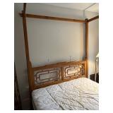 Wooden Queen Canopy Bed Frame with Ornate Headboard