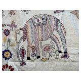 Hand-Embroidered Textile Wall Hanging with Animal and Floral Motifs