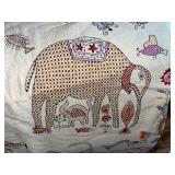 Hand-Embroidered Textile Wall Hanging with Animal and Floral Motifs