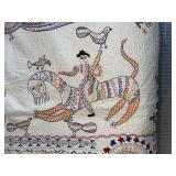 Hand-Embroidered Textile Wall Hanging with Animal and Floral Motifs
