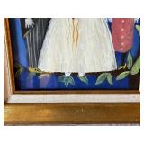 Framed Folk Art Painting of Wedding Party with Gilded Frame