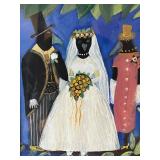 Framed Folk Art Painting of Wedding Party with Gilded Frame