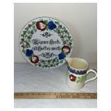 Boch Freres Holland Hand-Painted Plate and Pitcher Set