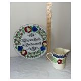 Boch Freres Holland Hand-Painted Plate and Pitcher Set