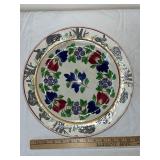 Vintage Decorative Porcelain Plate with Floral and Animal Motif, 11 Inch
