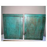 Pair of Vintage Hand-Painted Religious Wooden Cabinet Doors
