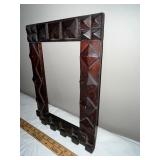 Antique Folk Art Tramp Art Wood Picture Frame with Geometric Carving