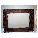 Antique Adirondack-Style Tramp Art Wood Picture Frame 22x16 in