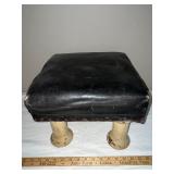 Vintage Upholstered Footstool with Wooden spool Legs