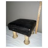 Vintage Upholstered Footstool with Wooden spool Legs