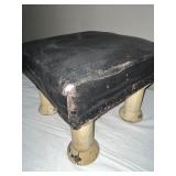 Vintage Upholstered Footstool with Wooden spool Legs